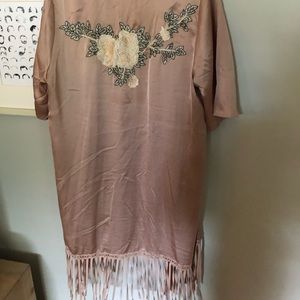 Blush fringe kimono